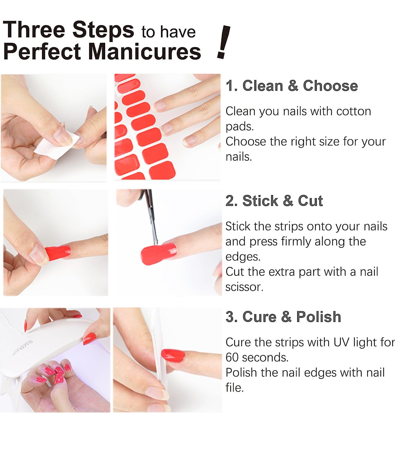 Semi Cured Gel Nail Strips, 20pcs UV Nail Wraps for Home Nails DIY (Red Glitter)