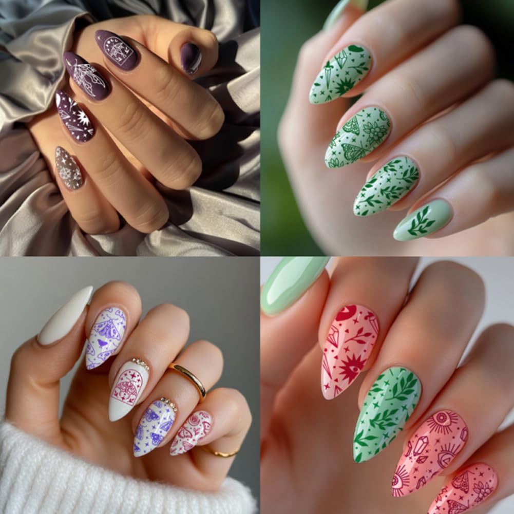 PH PandaHall 9pcs Gothic Skull Nail Stamping Plates Butterfly Nail Art Stencil Star Moon Leaf Manicure Art Templates Horror Skeleton Nails Stamper Plate for Women DIY Manicures Salon Printing Design