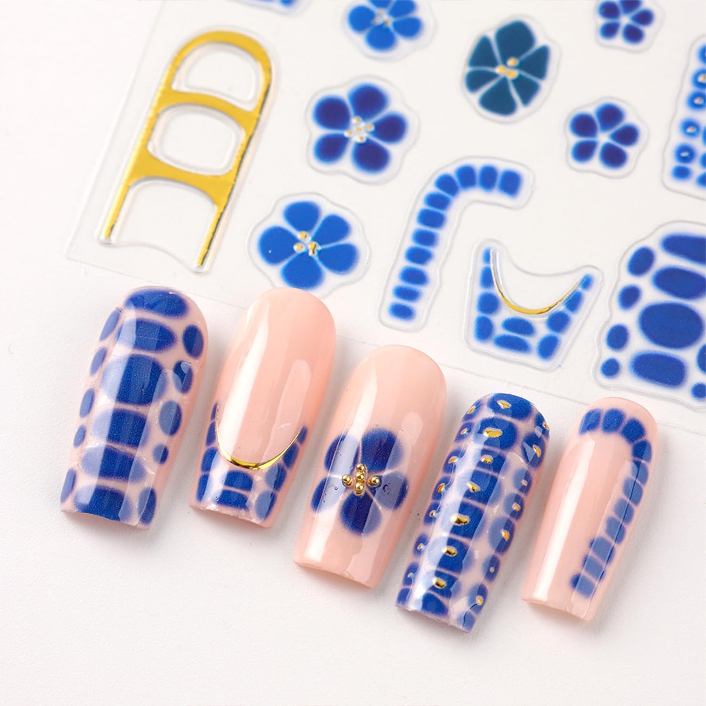 Leopard Print Nail Art Stickers Decals French Tip Nails Stickers 5D Embossed Flower Nails Decal Self-Adhesive Nail Art Decal for Women Manicure Decor