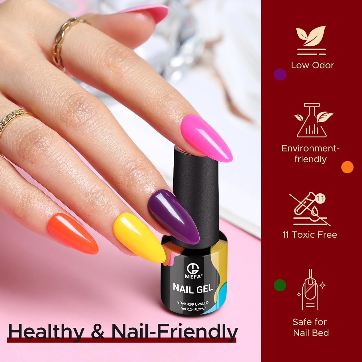 MEFA Gel Nail Polish Set, 12 Colors Gel Nail Kit Pink Red Black Glitter White Blue Yellow Purple Collection with Classic Color for Starters Nail Art Manicure at Home DIY Salon Gifts