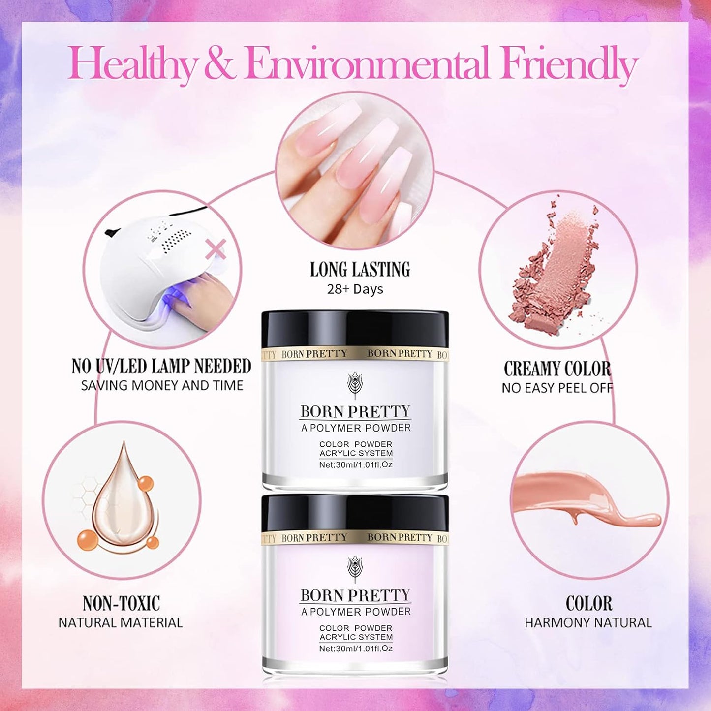 BORN PRETTY Acrylic Nail Kit with Everything ,96PCs Acrylic Powder and Liquid Monomer Set with 24Colors Glitters Acrylic Nail Brush Nail Tips Nail Primer Nail Art Supplies for Extension Gift