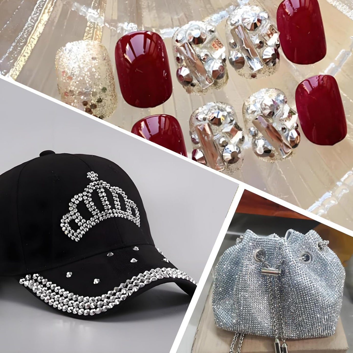 3000 PCS SS10 Flatback Rhinestones,12-Facet Diamond-Cut Glass Gems for Nail Art,Clothing,DIY Crafts,Glue-On Decoration Stones with Silver Backing,Silver Hematite