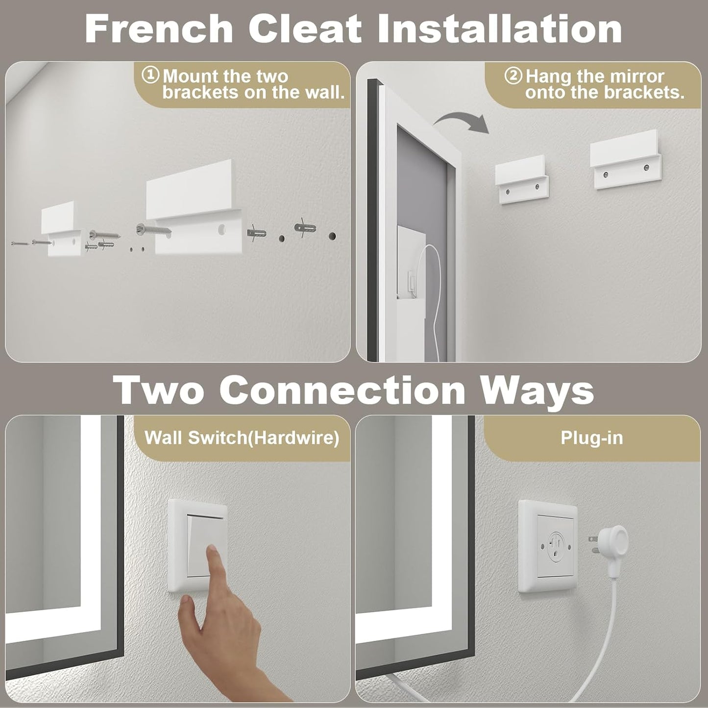 OKPAL 44x32 LED Bathroom Mirror, Lighted Bathroom Mirror with Black Frame, Lighted Vantiy Mirror for Bathroom, Defogger, Dimmable, Shatterproof, Memory, ETL Listed (Front Light and Backlit)