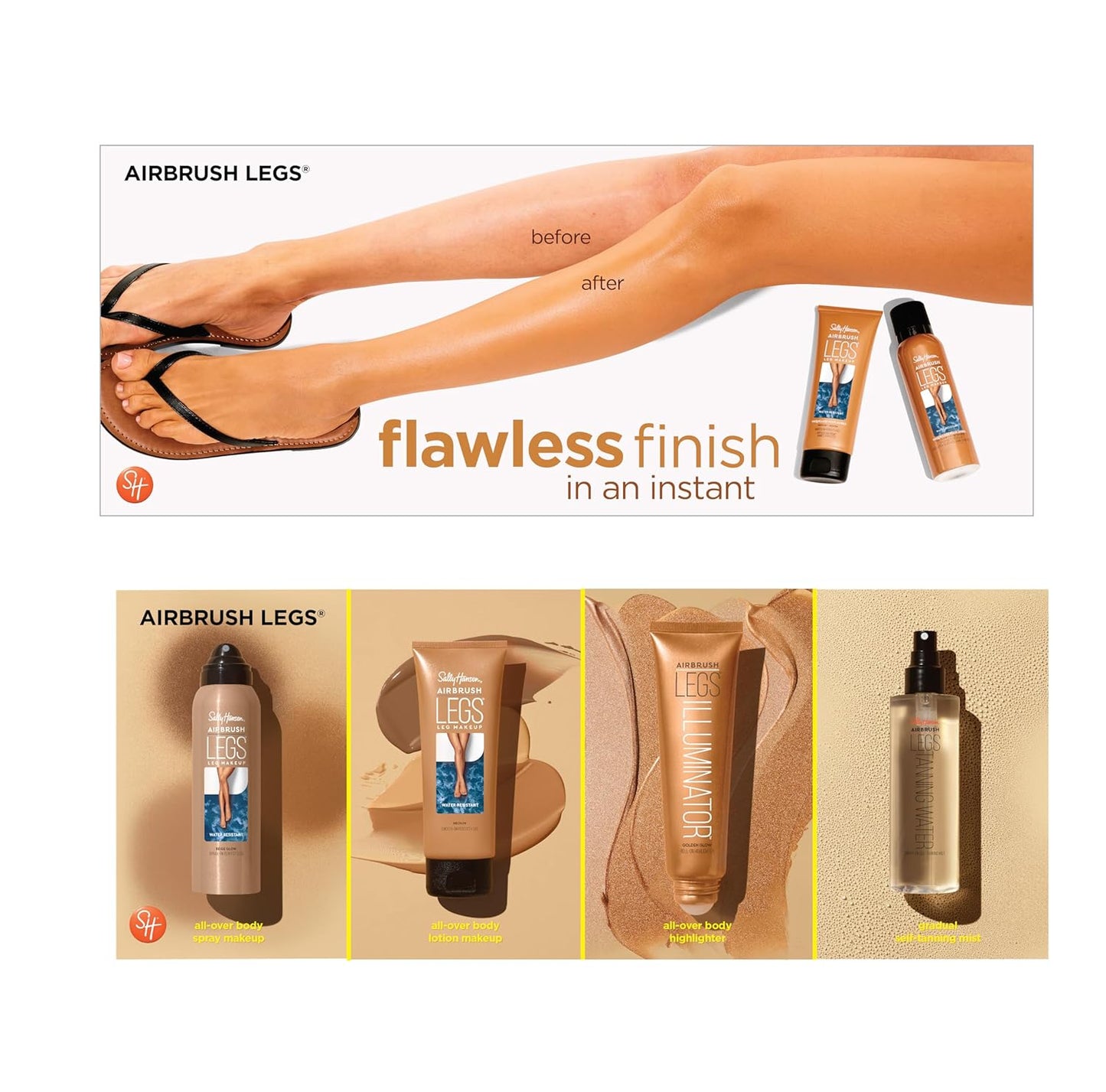 Sally Hansen Airbrush Legs® Illuminator™, Leg Makeup, Golden Glow, Easy Application, Flawless Looking Legs, Rollerball Applicator