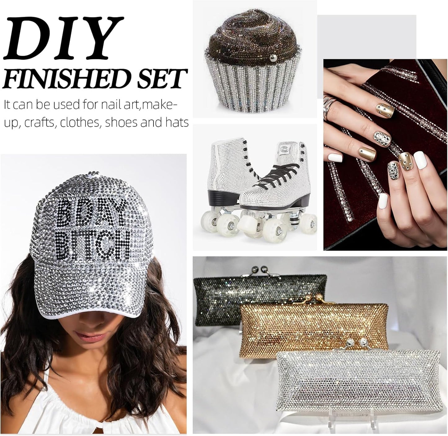 Silver Flatback Rhinestones, Glass Rhinestones for Nail Art and Craft, Glue Fix, Loose Crystal Gemstones(Silver, SS16, 1440pcs, 3.8-4.0mm)