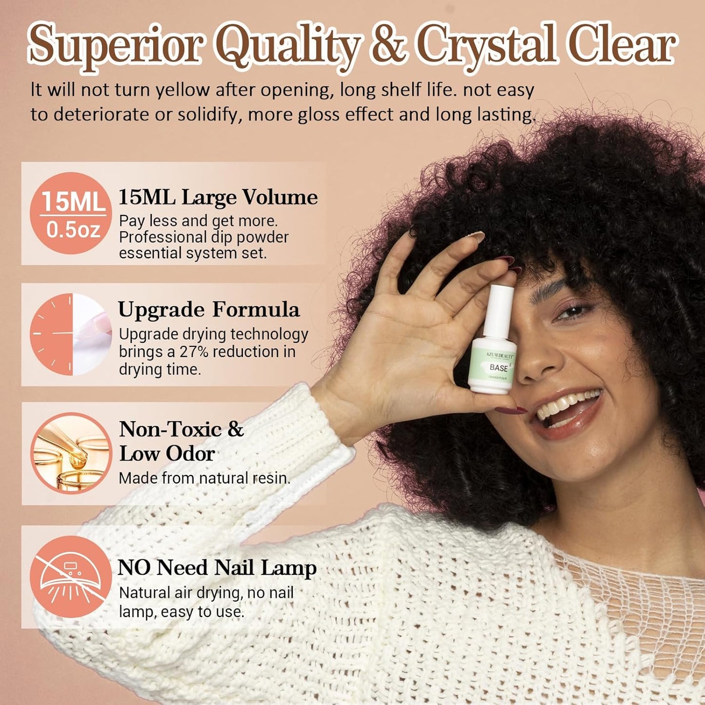 AZUREBEAUTY Dip Powder Liquid Set 15ml/0.5oz 8 Pcs Dipping Base Activator and Top Coat Brush Saver Nail File Necessary Tools for Dip Kit No Lamp Needed