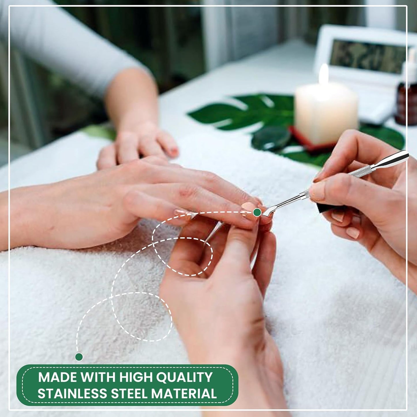 Cuticle Pusher Double Ended Sharp Edge Spoon Shaped Set, Salon Quality Stainless Steel Metal Manicure Pedicure Nail Polish Remover Cleaner Tools for Fingernails Toenails