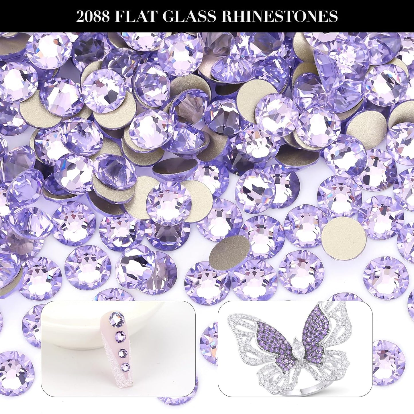 Novani Crystal Amethyst Rhinestones 288pcs Flat Back Round Rhinestone Style 2088 Sparkly Crystal Gemstones for Nail Art and Crafting SS30,6.4-6.6mm