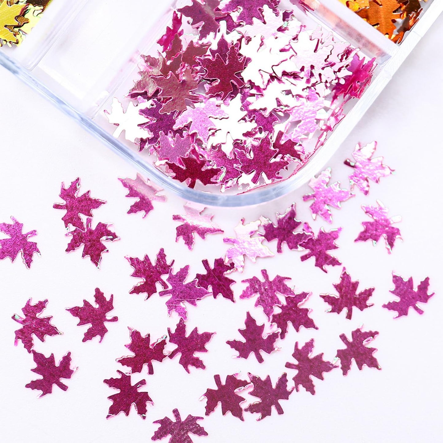 Thanksgiving Glitter Maple Leaf Nail Sequins Holographic Laser Mixed Color Fall Nail Flakes Design Nail Charms 3D Confetti Nail Art Stickers Maple Leaves Nail Glitter Sequins for Women