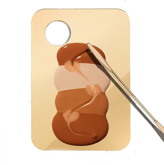 Korean Makeup Mixing Palette with Stainless Steel Picasso Spatula - Acrylic Tray for Foundation and Nail Polish - Luxury Beauty Tool for SFX Makeup & Nail Artists - Gold