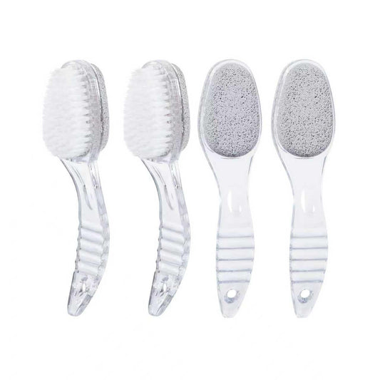 4 Pcs Foot Pumice Stone Brush Calluses Remover, Ooloveminso Large Foot Scrubber Foot File with Handle 2 in 1 Suitable for Horniness Foot Spa, Foot Care Smooth Skin (Transparent)