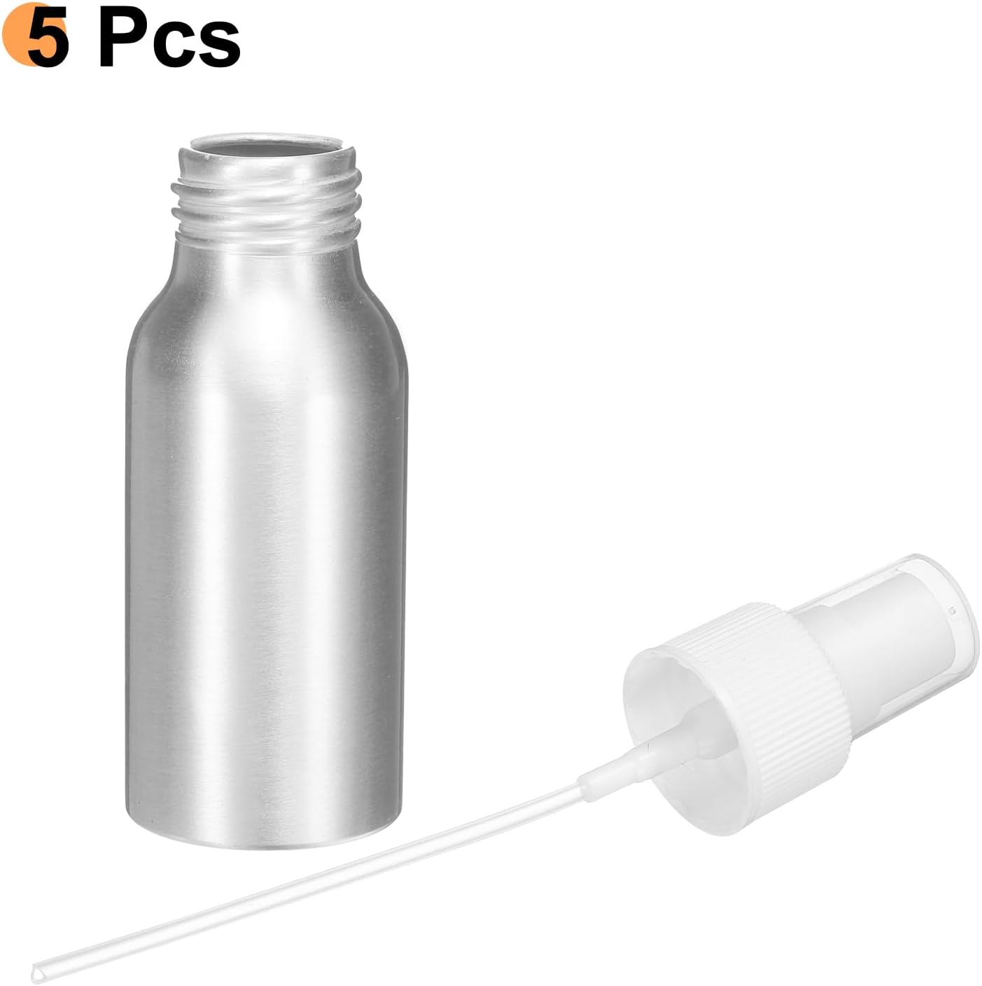 HARFINGTON 5pcs Aluminum Fine Mist Spray Bottles 50ml/1.7oz Metal Small Liquid Alcohol Refillable Travel Container with White Plastic Nozzle Cap for Perfume Skincare Cosmetic Storage Bottle
