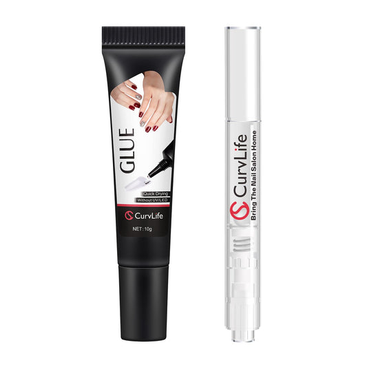Curvlife 10g Semi Solid Nail Glue Gel With 5ml Remover Pen, No UV Light Needed, for Press On Nails, Click&Remove Pen