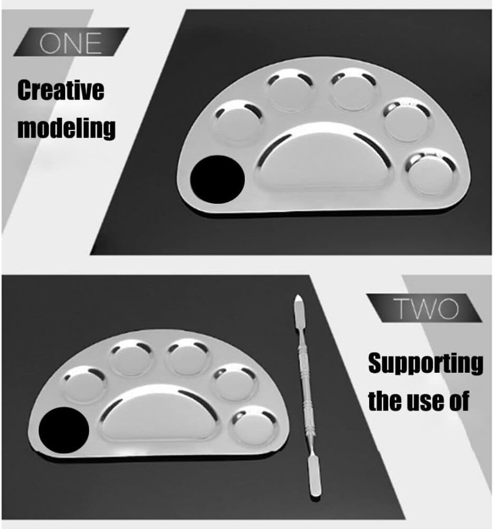 Stainless Steel Colour Professional 5 Paint Wells Palettes with Lid (Set of 1, Silver)