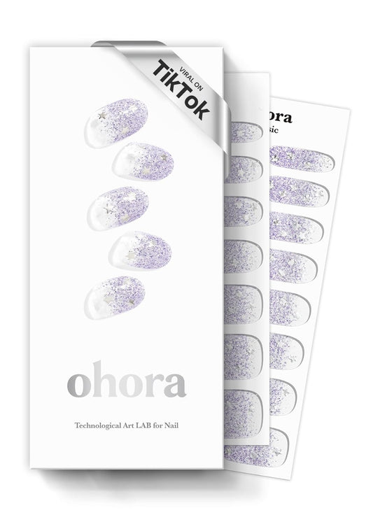 ohora Semi Cured Gel Nail Strips (N Shooting Star) - Purple, Glitter, Works with Any UV/LED Lamps, Salon-Quality, Long Lasting, Easy to Apply & Remove - Includes 2 Prep Pads, Nail File & Wooden Stick