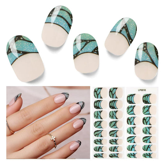 Semi Cured Gel Nail Strips, 30pcs Gel Nail Wraps, Easy to Apply, 2 Weeks Long Lasting (Cyan Butterfly Magic)
