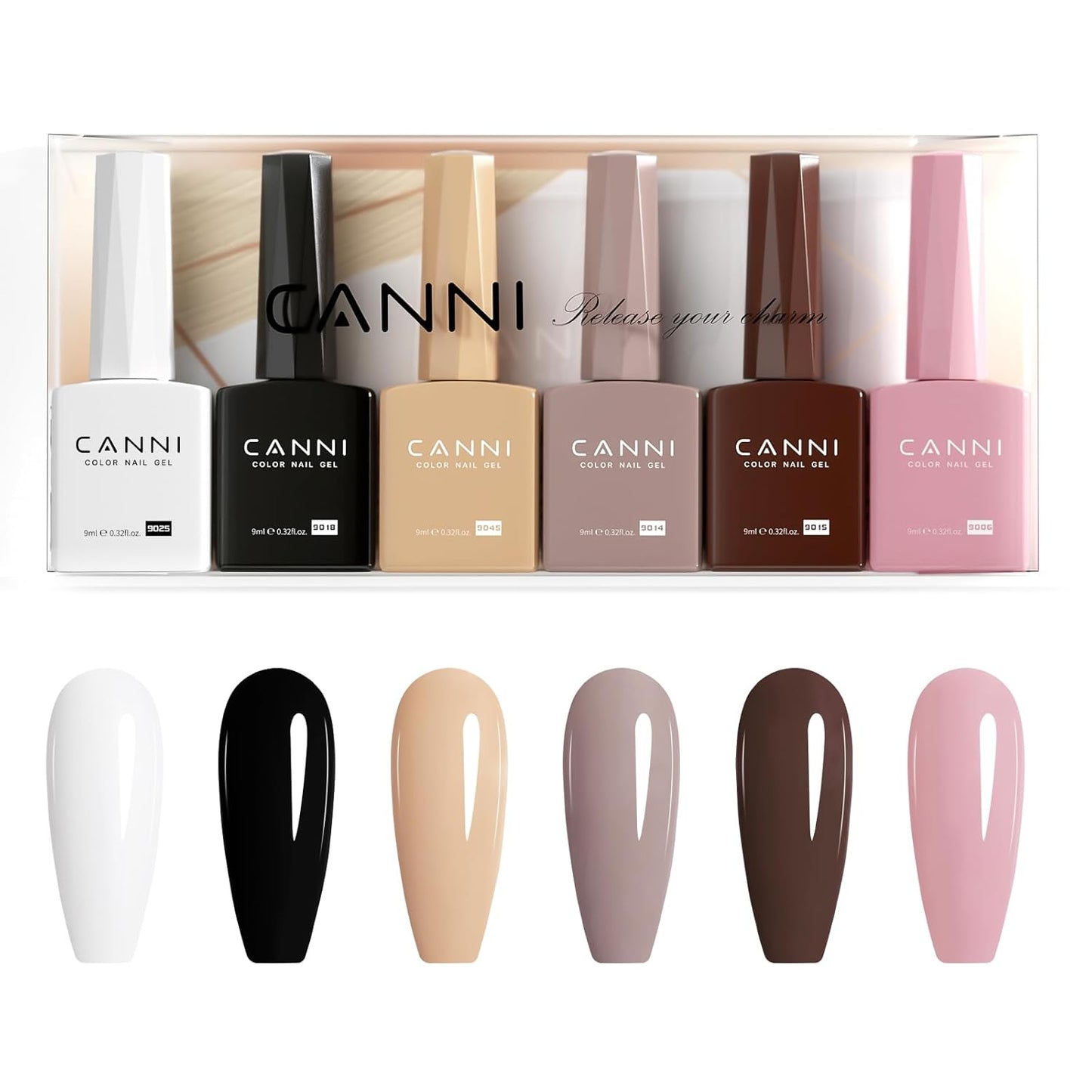 CANNI 9ml Hema-Free White Black Fall Gel Nail Polish Set- 6Pcs White Black Nude Pink Brown Fall Colors Gel Polish Kit, Soak Off LED Nail Gel Manicure Kit DIY at Home Salon Gifts for Women Girls