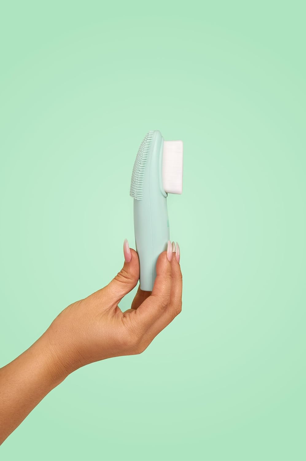 LOLLIPOP Dual-Sided Facial Cleansing Brush | Handle Size Silicone Face Exfoliator and Soft Fiber Cleanser | Manual Face Scrubber for Pores, Makeup Removal, Blackhead and Skincare Routine, Minty