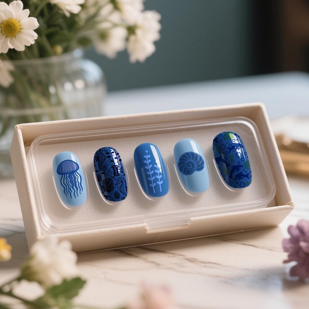 UNICRAFTALE 3Pcs Summer Nail Stamp Plates Set Ocean Series Nail Stamping Plate Turtles Shark Medusa Image Nail Stencils Conch Nail Art Stamping Template with Nail Scraper for Women Nail Design Tools