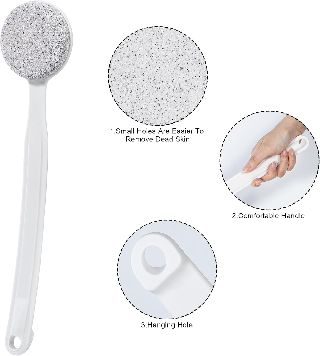Pumice Stone for Feet with Long Handle (Curved Handle,White, Count, 2.0)
