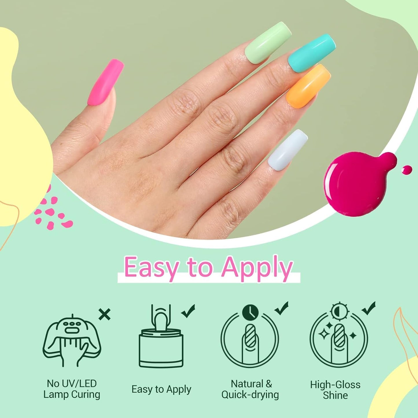 AZUREBEAUTY Dip Nails Powder Starter Kit, Summer Bright Pink Green Series Friendly Acrylic Dip Powder for French Nail Art Manicure,Gift for Women,Air-dry No Nail Lamp Needed