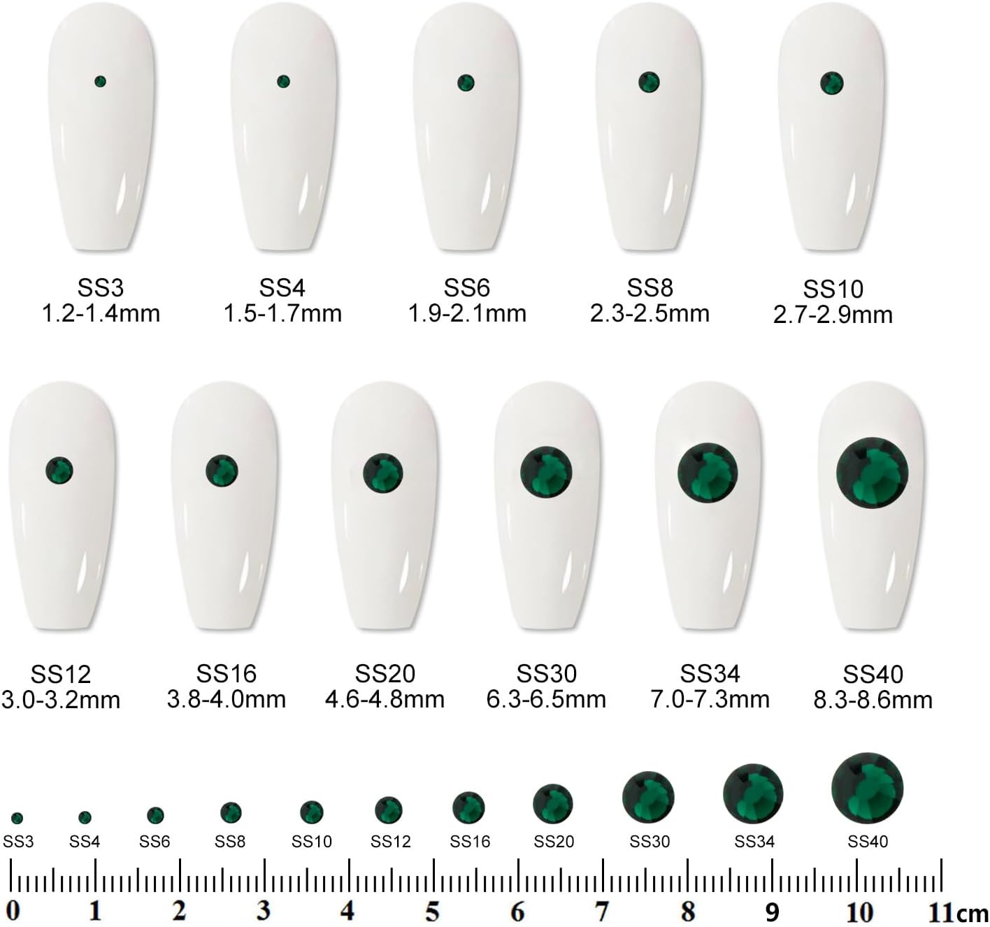 3000PCS SS10 Flatback Rhinestones | 12-Facet Diamond-Cut Glass Gems for Nail Art, Clothing, DIY Crafts |Glue-On Decoration Stones with Silver Backing(Emerald)