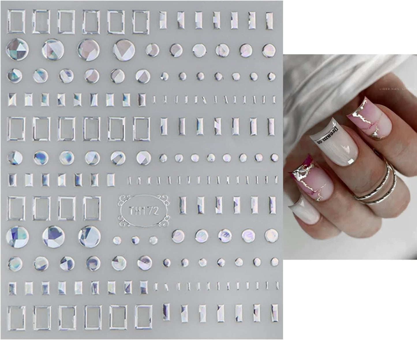 JMEOWIO 9 Sheets Marble Line Nail Art Stickers Decals Self-Adhesive Pegatinas Uñas Silver Nail Supplies Nail Art Design Decoration Accessories