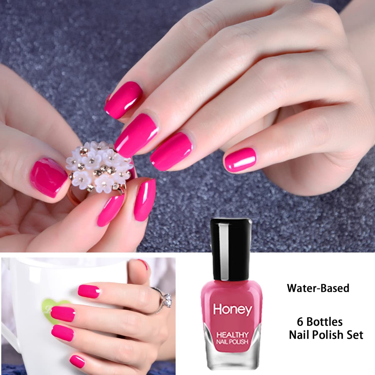 Non Toxic Easy Peel Off and Fast Dry Nail Polish Set for Pack, Eco Friendly & Organic Water Based for Women,Teens (6 Bottles, 5ML)