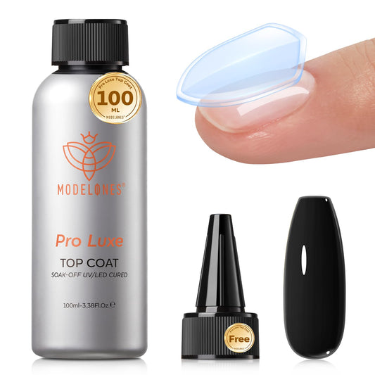modelones Gel Top Coat, 100ml No Wipe Extra Glossy Top Coat Gel Nail Polish Long-Lasting High Gloss Bulk Salon Grade Top Coat Refill Clear Nail Polish, for Nail Techs, Manicure Stores & DIY