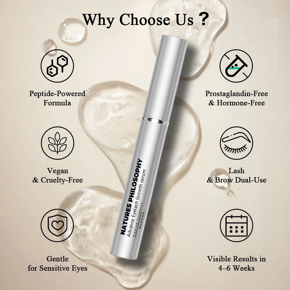 NP NATURES PHILOSOPHY Lash Brow growth serum, Prostaglandin-Free Eyelash Serum for Thicker Longer Fuller Natural Lashes, Peptide Eyelash Eyebrow Enhancing Serum - Sérum De Pestañas Crecimiento 3ml