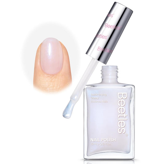 Beetles Nail Polish - Jelly White Nail Polish Natural Blue Glitter Nail Concealer Fast Dry Quick Milky White Nail Strengthener and Growth Treatment for Thin and Damaged Nails,0.51 FL OZ