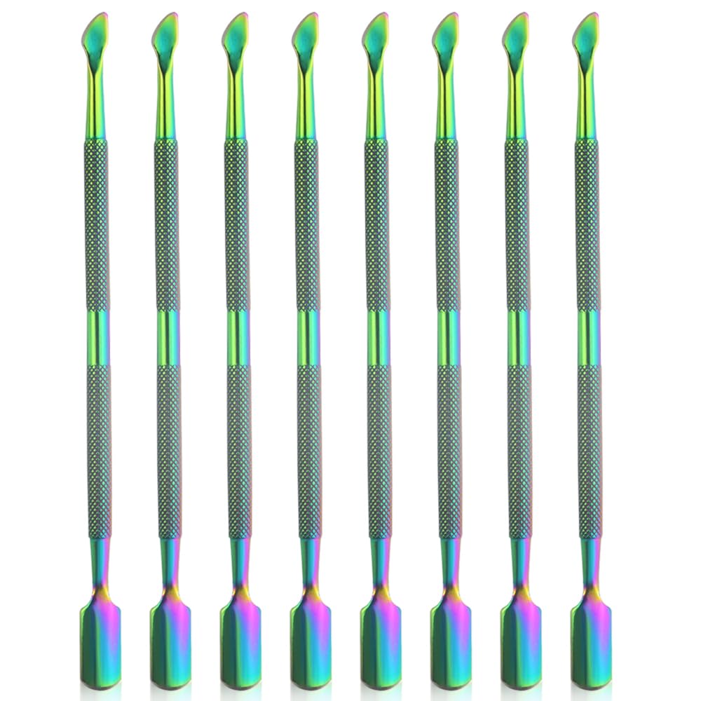 8 Pieces Nail Cuticle Pusher Stainless Steel Nail Polish Cuticle Remover Double Ended Manicure Nail Pedicure Tool Metal Cuticle Peeler Scraper for Fingernails and Toenails (Rainbow)