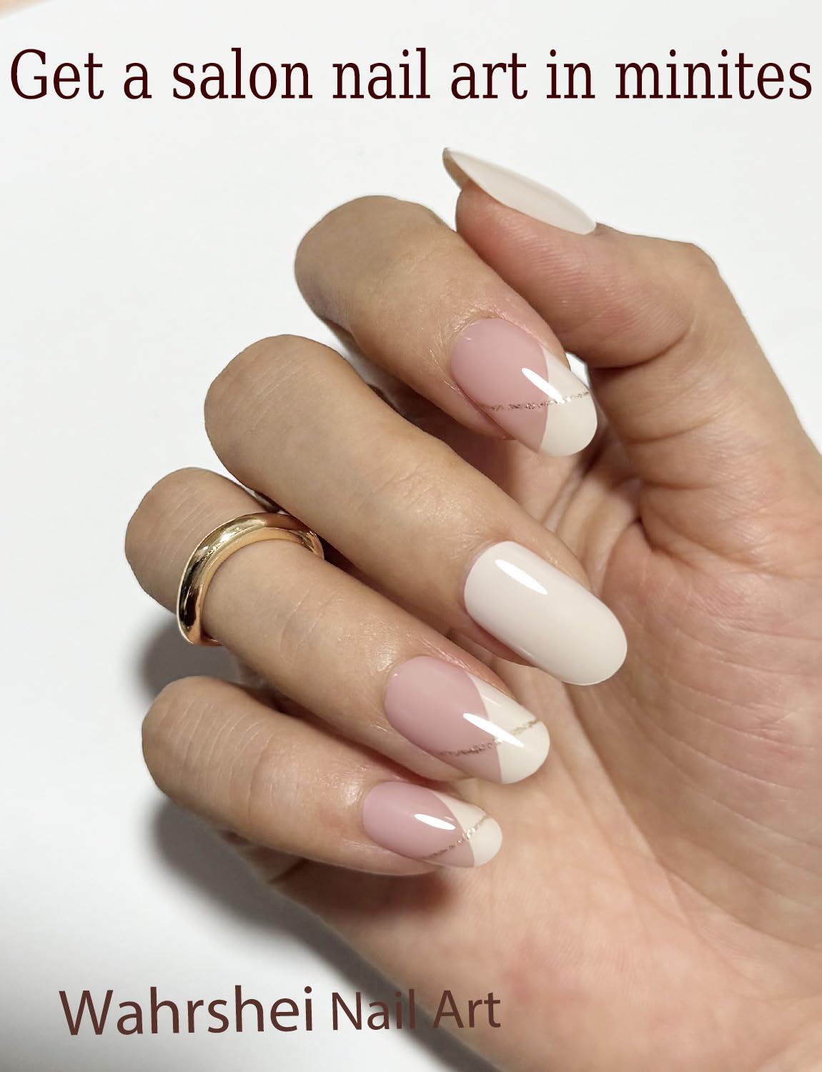 Semi Cured Gel Nail Strips, Irregular French, Beige 20pcs Gel Nails Sticker UV for Home Nails DIY