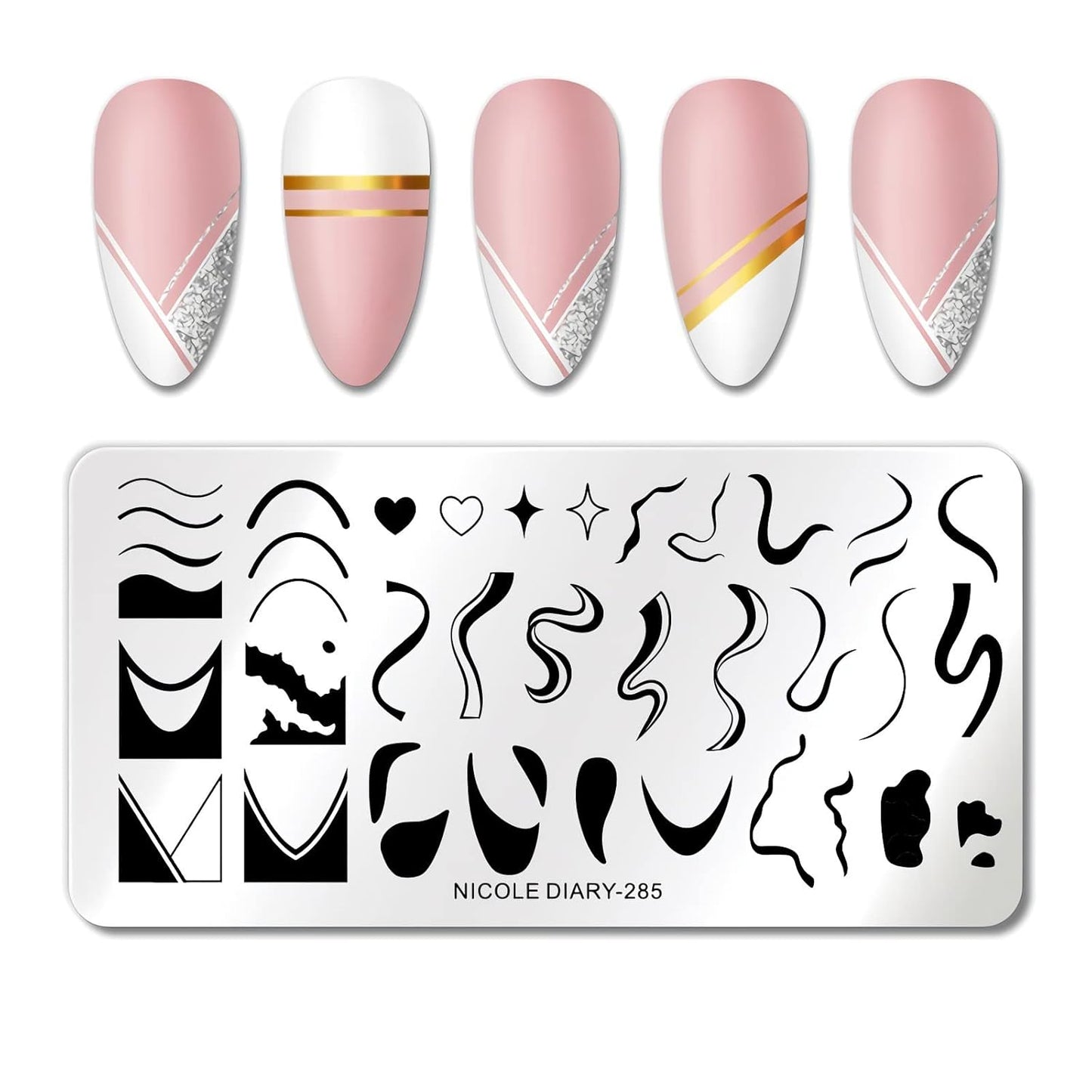 1 Pcs French Nail Stamping Plates Wavy Striped Tip Nail Stamp Template Heart Nail Design Stencil