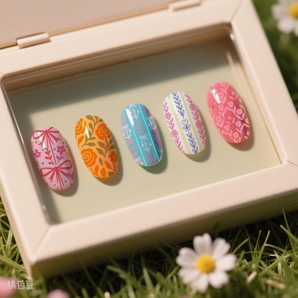 UNICRAFTALE 3Pcs Flowers Nail Plates Stamping Set Spring Bows Plants Stamp Nail Templates Reusable Stencils Stainless Steel DIY Nail Art Plates Nail Stamp Templates Kit DIY Printing Tools