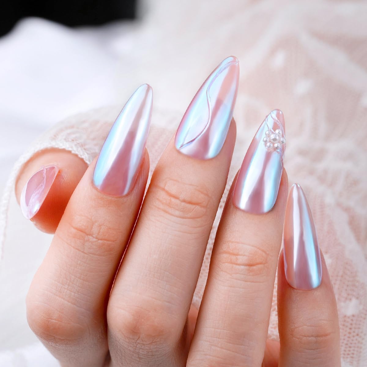 Pretty Diva Moonlight Chrome Nail Powder, Unicorn Mermaid Chrome Powder for Nails, Aurora Nail Powder Iridescent Nail Chrome Powder, Nail Art Glitter Decoration for Home DIY Salon Manicure Pigment