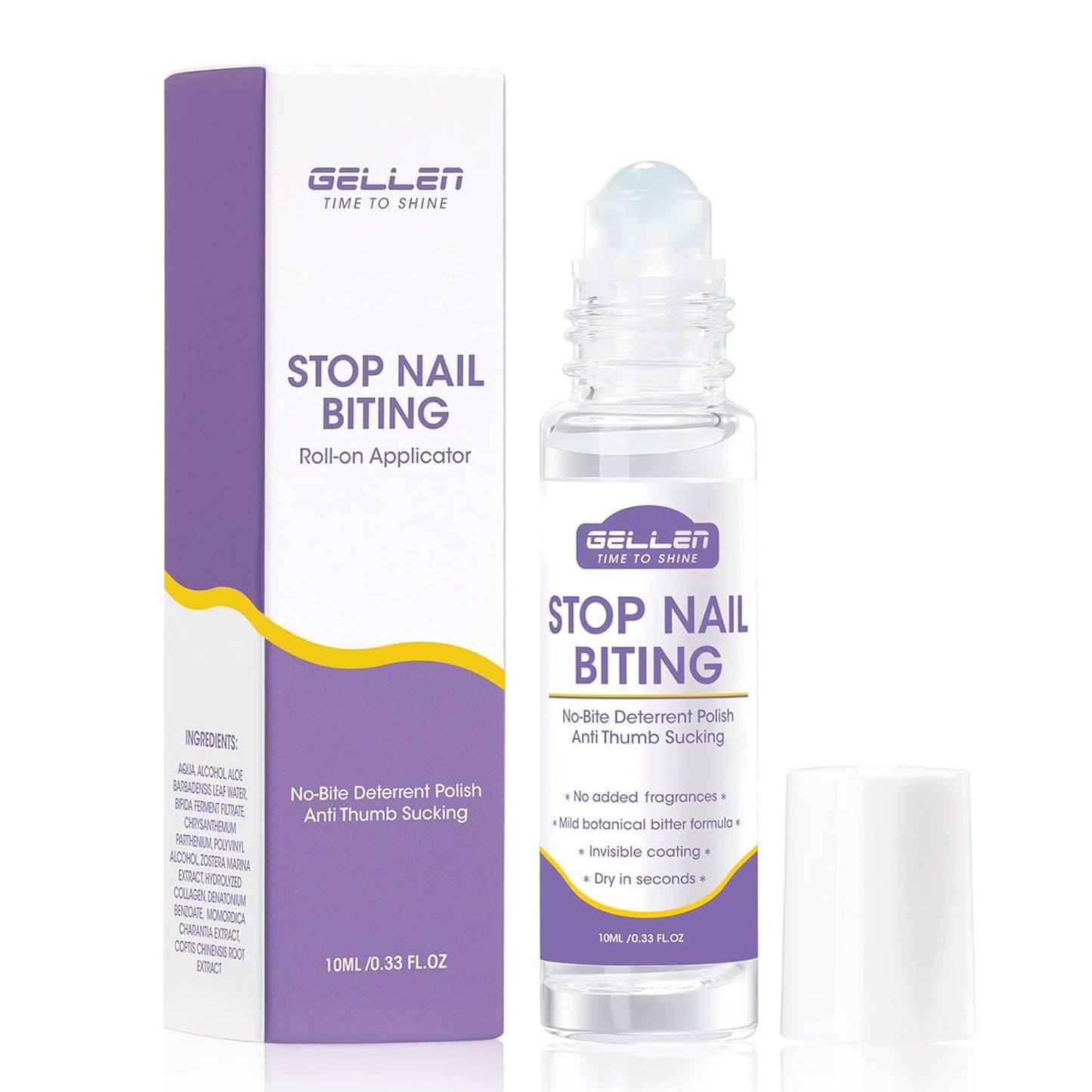 Gellen Nail Biting Treatment for Kids & Adults, Roll-On Stop Thumb Sucking Deterrent, 10ml Nail Biting Prevention, Quick Dry & Water-Resistant No Bite Nail Polish, Nail Care Solution