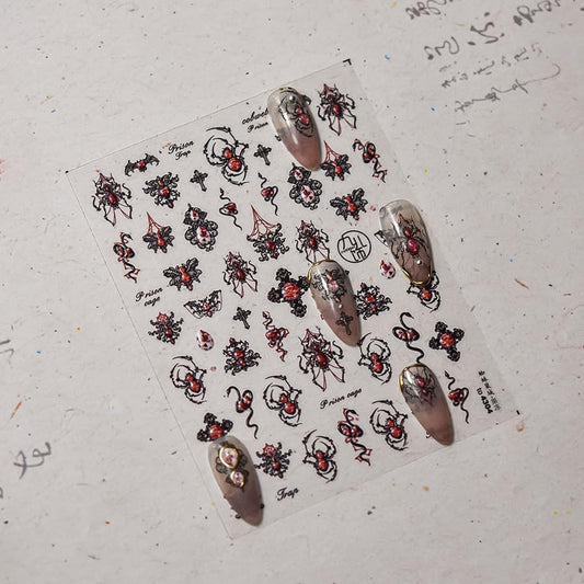 Halloween Nail Art Stickers 5D Embossed Gothic Spider Nail Stickers, Self-Adhesive Durable Nail Art Decals for Women Girls, Nail Wraps Decoration Manicure for DIY Acrylic Nail Accessories