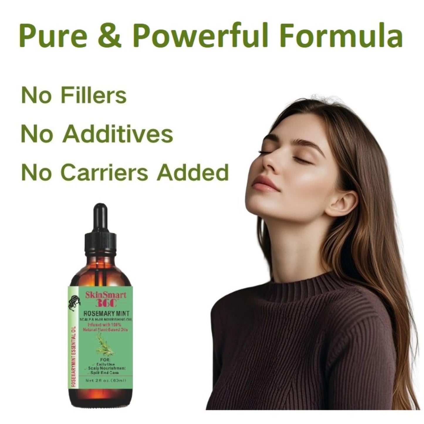 SkinSmart 360® Rosemary Mint Hair Growth Oil & Scalp Care – 100% Natural, Plant-Based, Non-Greasy Formula for Hair, Eyebrows & Lashes – 60ml, Pack of 1