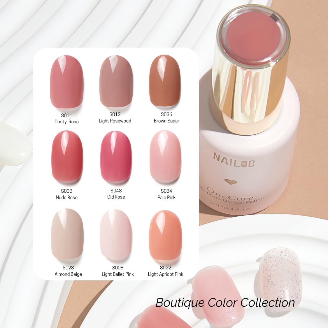 NAILOG One Step Nude Pink Gel Nail Polish 12ml Top Coat Color Gel Base 3-In-1 Formula Soak Off UV Gel Polish for Home DIY & Gifting | Dusty Rose Pink