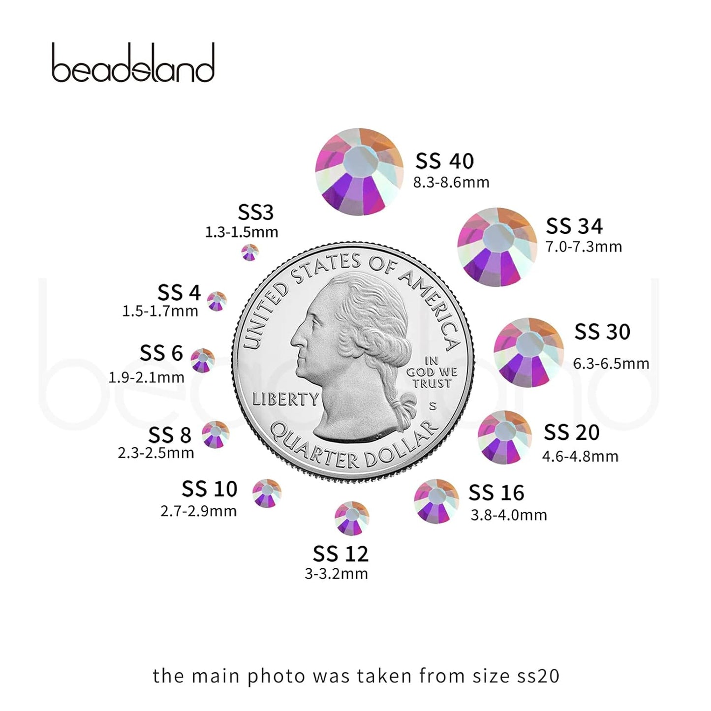 beadsland 144pcs Flat Back Crystal Rhinestones Round Gems for Nail Art and Craft Glue Fix, Transparent AB, 10mm, SS50/144pcs