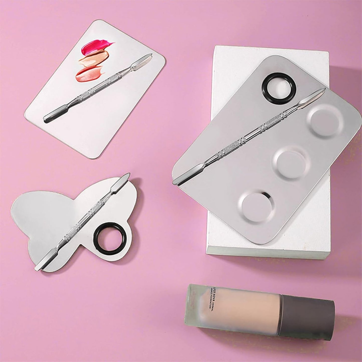 Makeup Mixing Palette, KissDate Makeup Spatula Palette with Foundation Spatula, Stainless Steel Makeup MixingTray Nail Art Palette Foundation Mixing Tray Cosmetic Spatula Makeup Palette Makeup Mixer