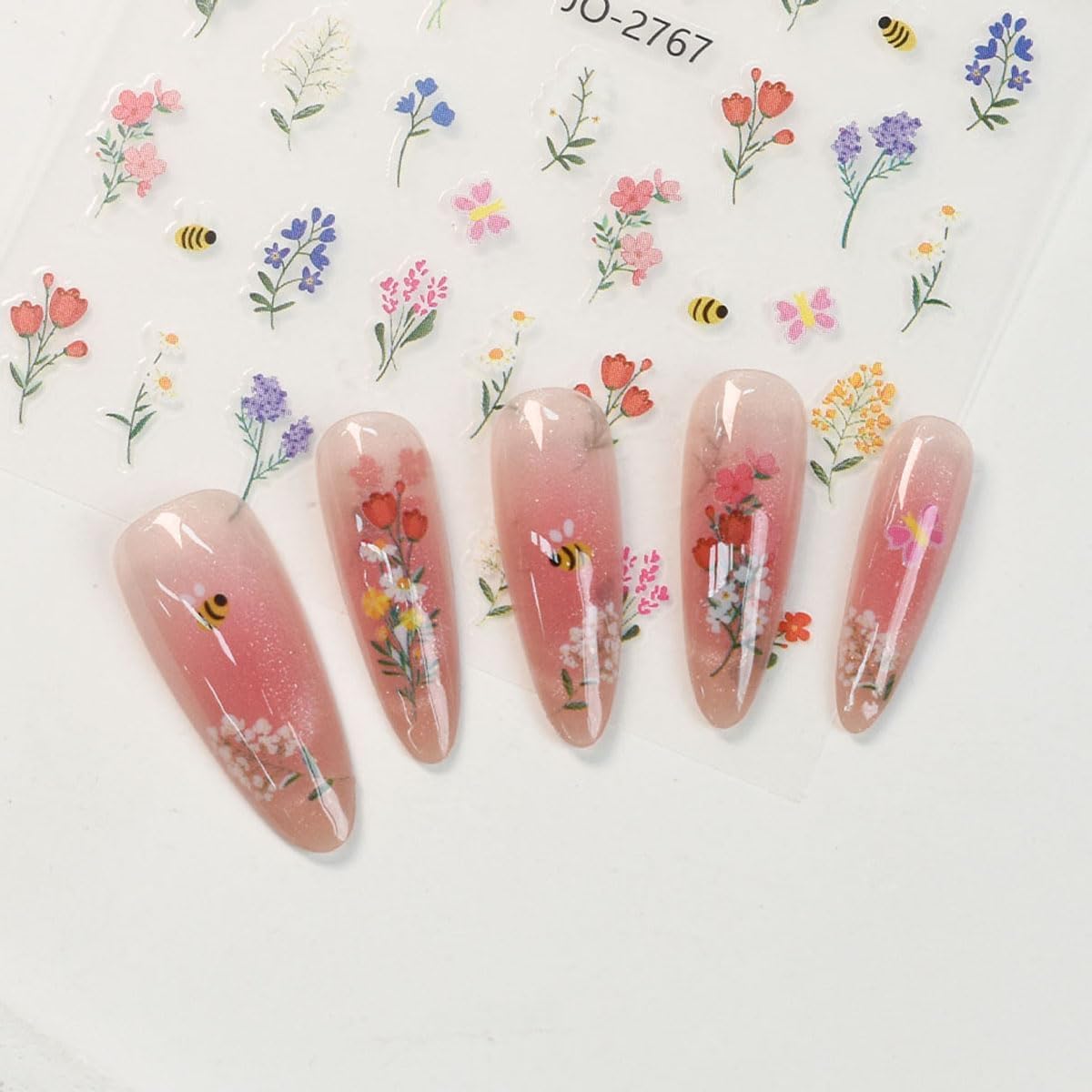 Summer Nail Stickers for Nail Art, Tulip Nail Decals 3D Self-Adhesive Spring Summer Blossom Floral Small Flowers Nails Art Design Sticker Cute Nails Decoration for DIY Acrylic Salon Manicure 6 Sheets