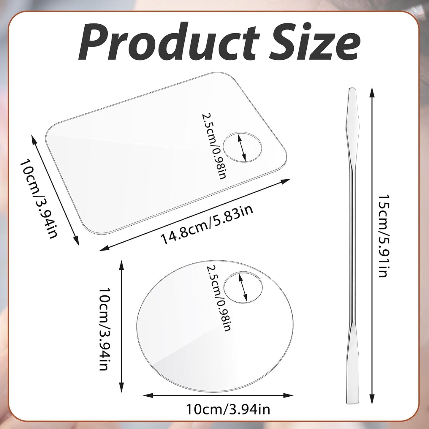 3 Pcs Acrylic Makeup Palette with 3Pcs Makeup Spatula, Makeup Palette Tray Apply for Foundation Eye Shadow Lipsticks Nail Art Professional Pigment Blending