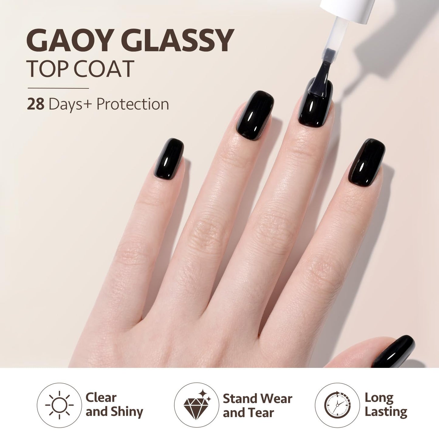 GAOY Gel Top Coat and Base Coat Set, 2 Pcs 7.3ml Glassy Top Coat and No Wipe Foundation Combination for UV Light Cure Gel Nail Polish