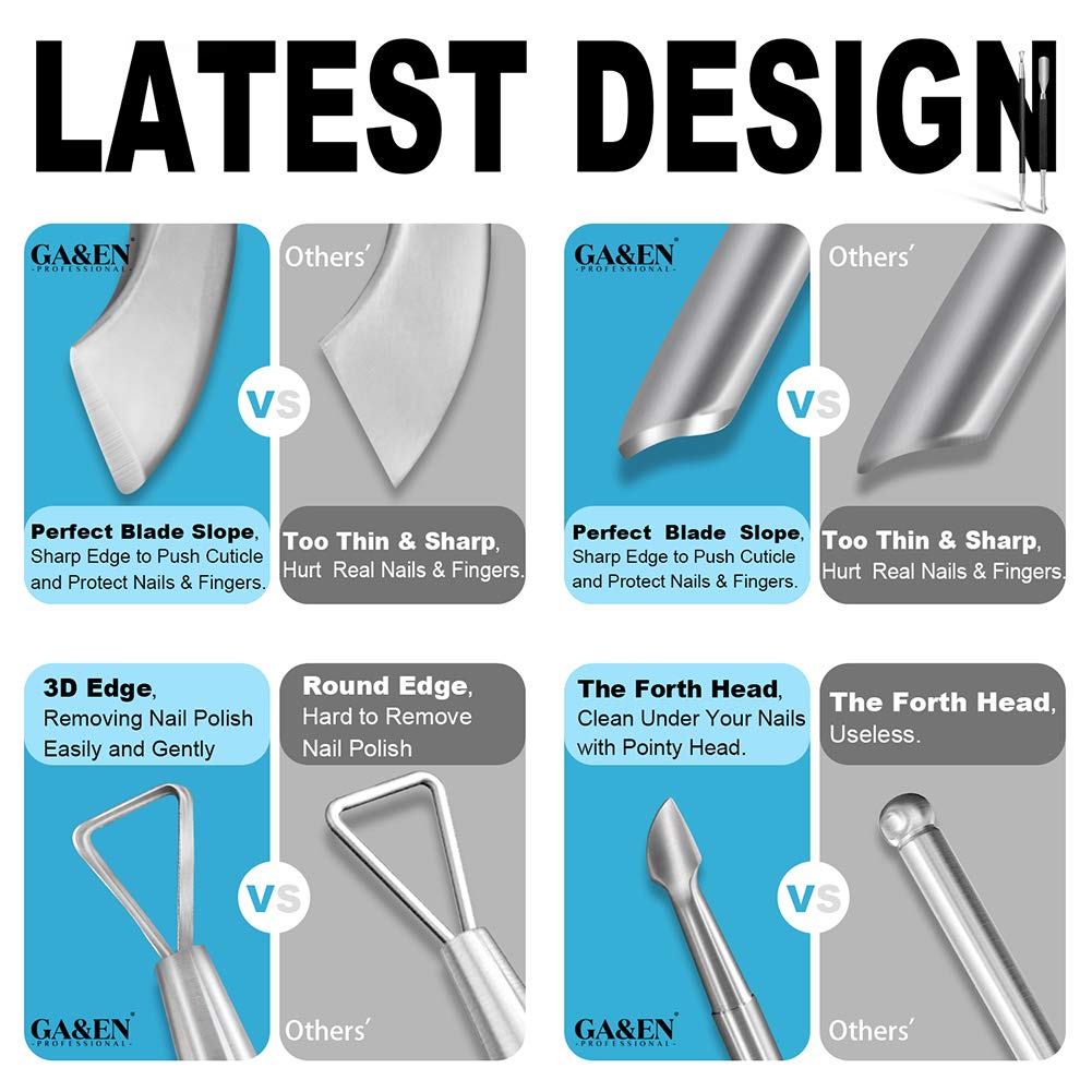 2PCS Metal Black Cuticle Pusher and Cutter Remover Salon Quality Stainless Steel Gel Nail Polish Peeler Scraper Durable Professional Manicure Pedicure Cleaner Tool For Fingernail and Toenail