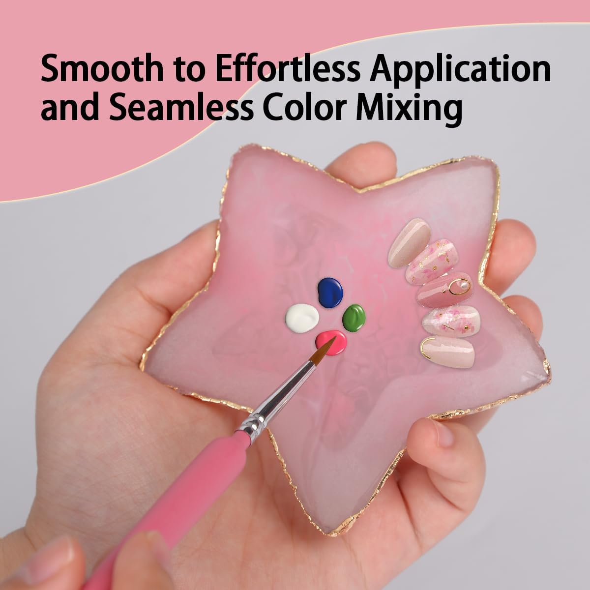 Nail Polish Palette, 2Pcs Resin Nail Art Palette, Nail Painting Mixed Color Palettes, Gold Edge Makeup Mixing Tray, Nail Supplies For Nail Techs, Nail Art Display Board(Star)