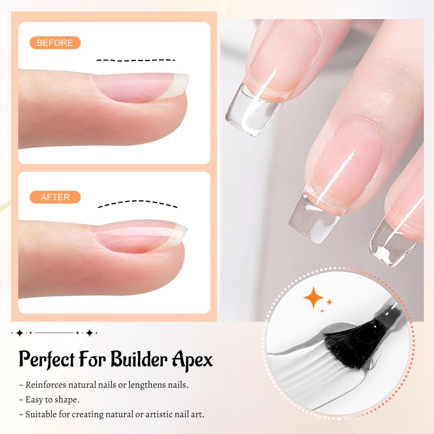 JODSONE 4 Bottle 10ML Nail Primer Base Coat Top Coat and Builder Gel Glossy Durable Long Lasting Gift for Girls at Home Salon Design