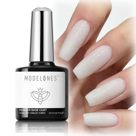 modelones Milky White Rubber Gel Base Coat, 6 in One Builder for Strengthen Apex Building Extension Long Lasting Protect Color Based Gel Polish Manicure for Fragile Nails Art Home Salon