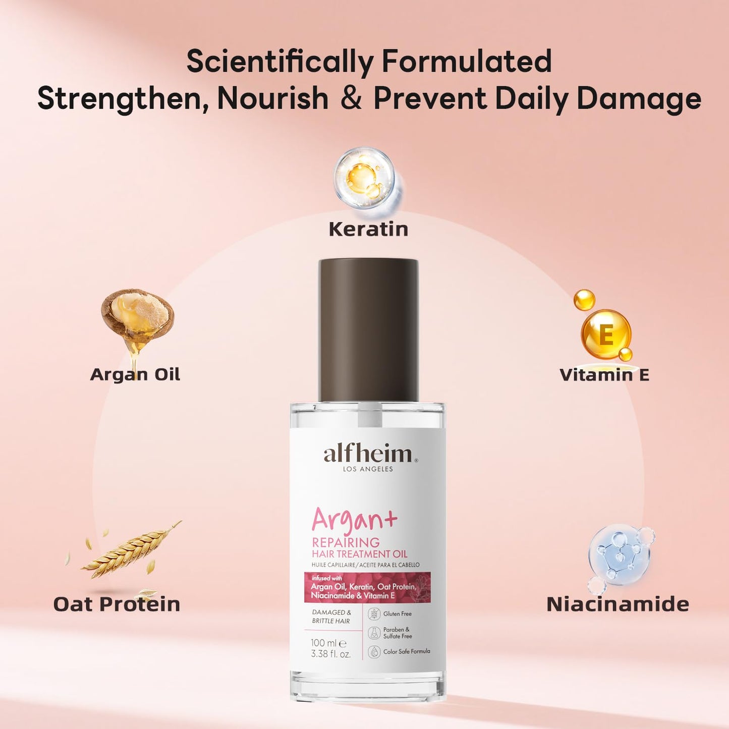 ALFHEIM Argan Repairing Hair Oil | Restores Strength & Shine Protects Against Environmental | Damage Lightweight Nourishment for Damaged & Color-Treated Hair | Paraben & Sulfate-Free | 3.38 fl.oz